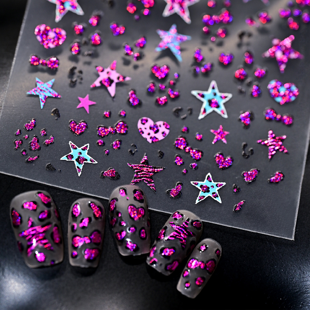 Nail Art Zebra Design - 5D Leopard Print Bowknot Star Love