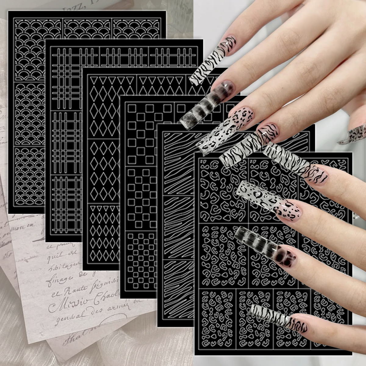 Nail Art Zebra Design - 3 to 30 Sheets Black Line