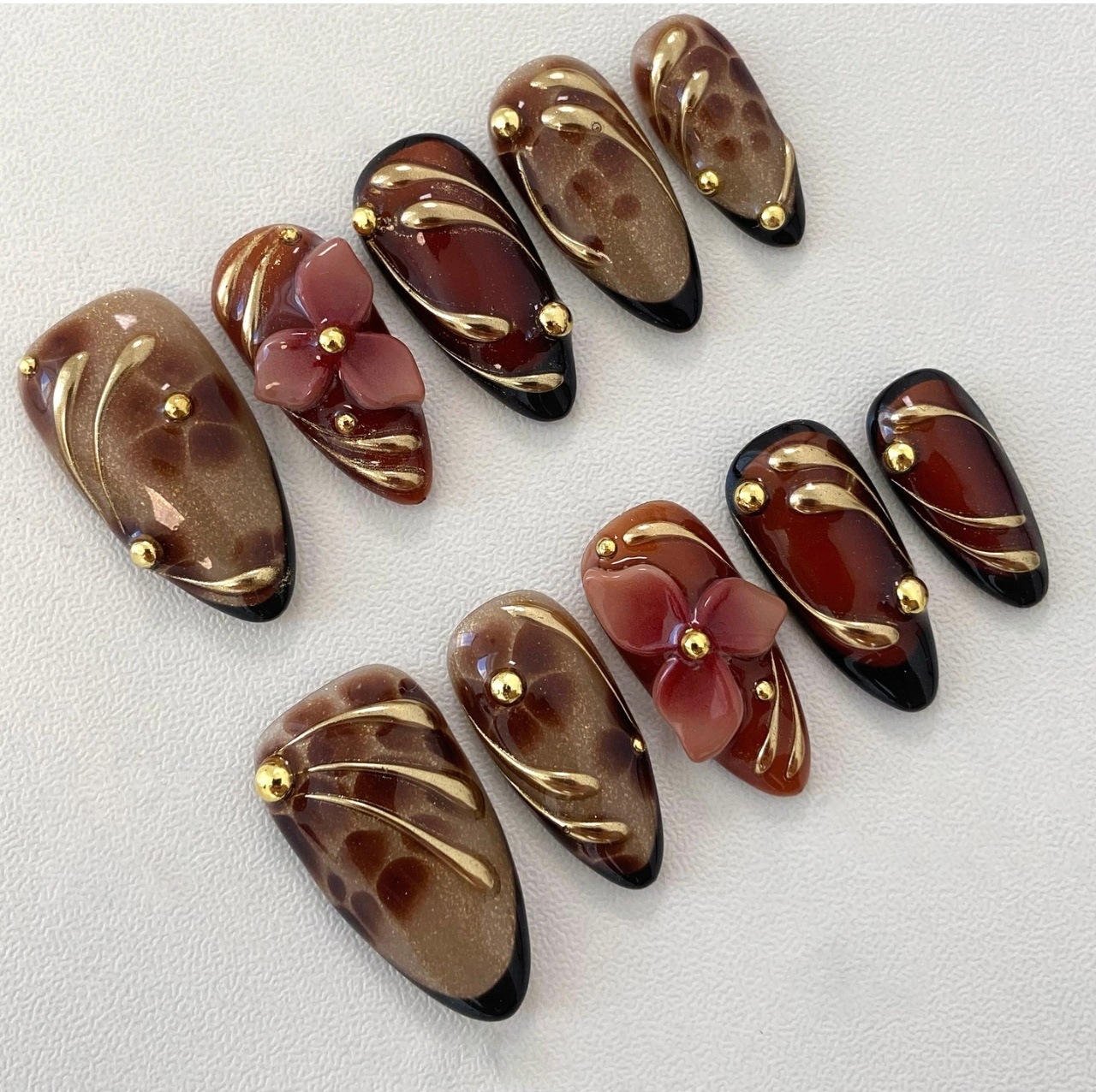 Nail Art Leopard - 24pcs Leopard Print Brown Nails Art