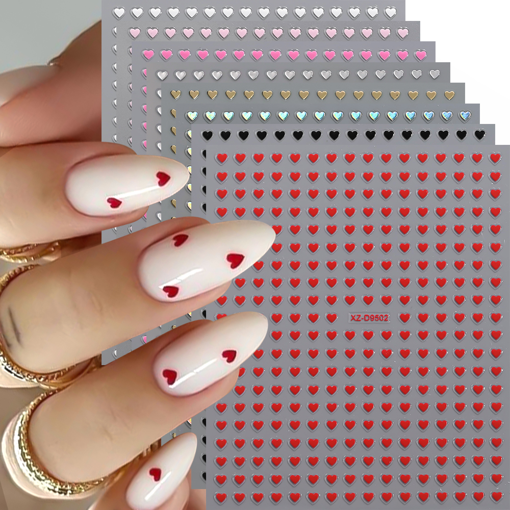 Nail Art Leopard - 8pc 3D Mixed Color Heart Nail