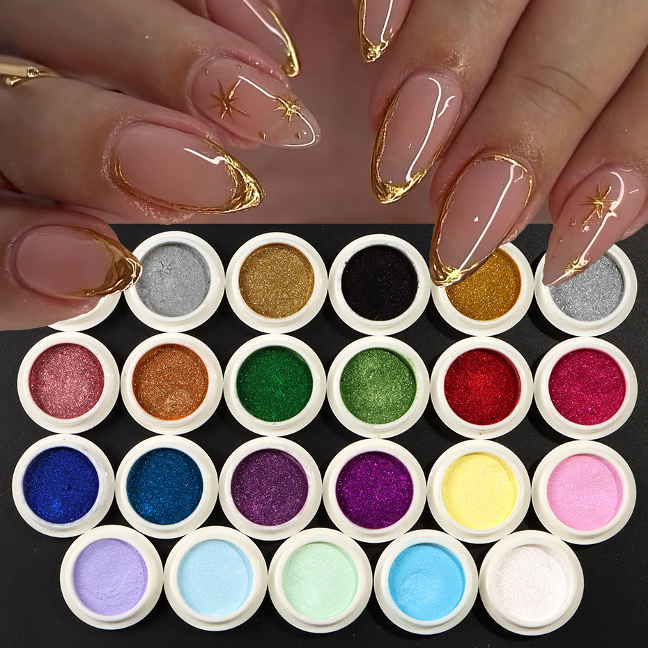 Nail Art Chrome - 23pcs Chrome Mirror Nail Powder Pigment