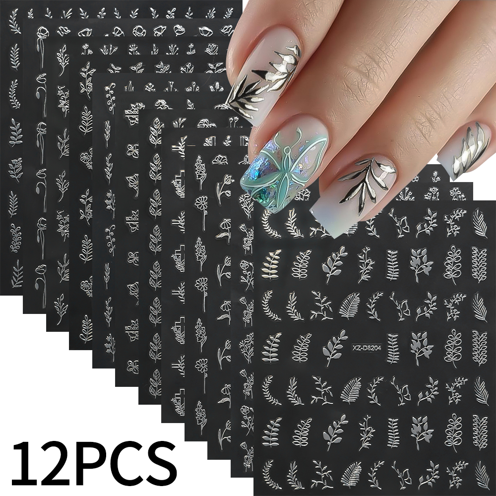 12pcs/set 3D Shiny Leaf Flower – Nail Art Leopard Bewertung und Preis
