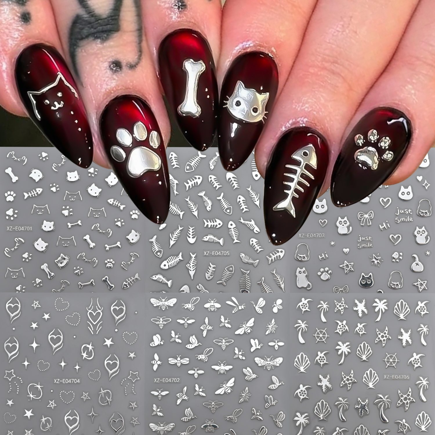 6pcs 3D Silver Metallic Animal – Nail Art Chrome Bewertung und Preis